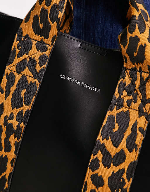 Claudia Canova fur tote bag in leopard print