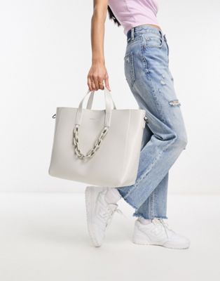 Claudia Canova tote bag with tonal chain detail and cross body strap in stone