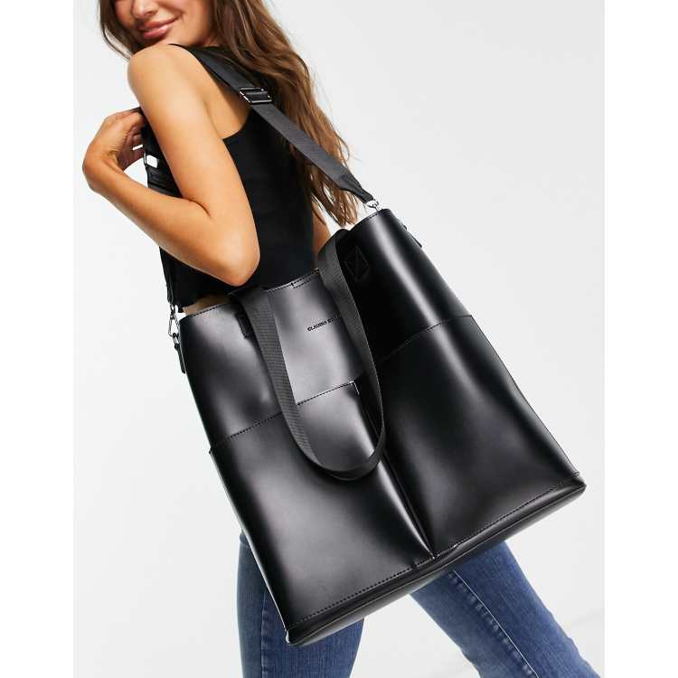 Smith & Canova Womens Smooth Leather Tote Shoulder Bag - Black - One Size