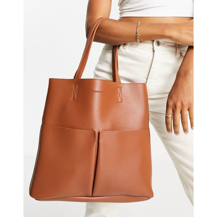 Claudia Canova unlined two pocket tote bag in tan | ASOS
