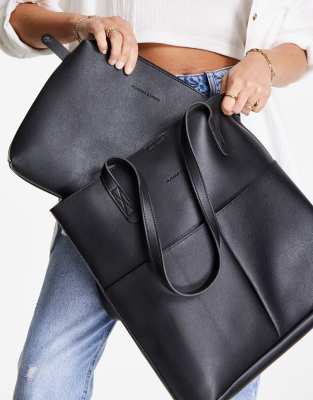 Claudia Canova unlined two pocket tote bag with removable pouch in black - ASOS Price Checker