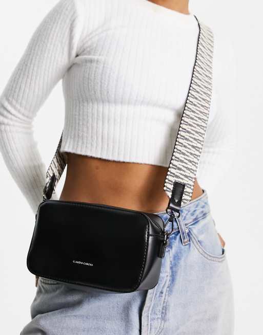 black wide strap cross body bag