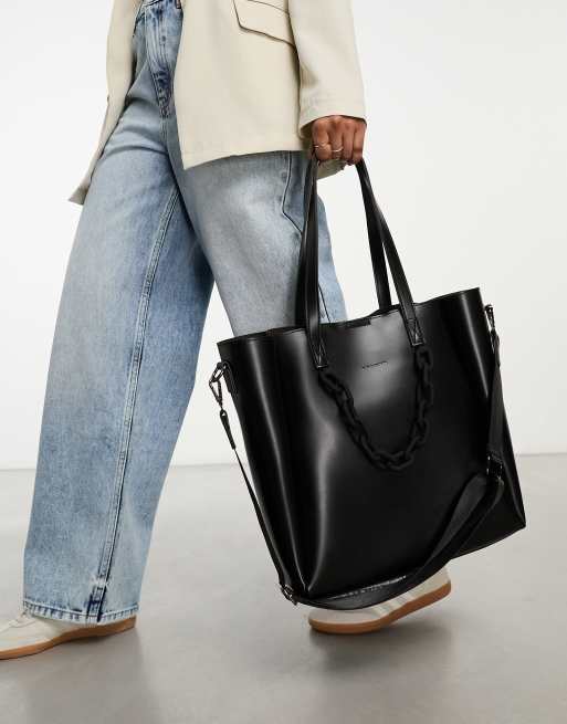 Black winged chain discount handle tote bag