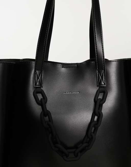 Black winged chain handle tote cheap bag