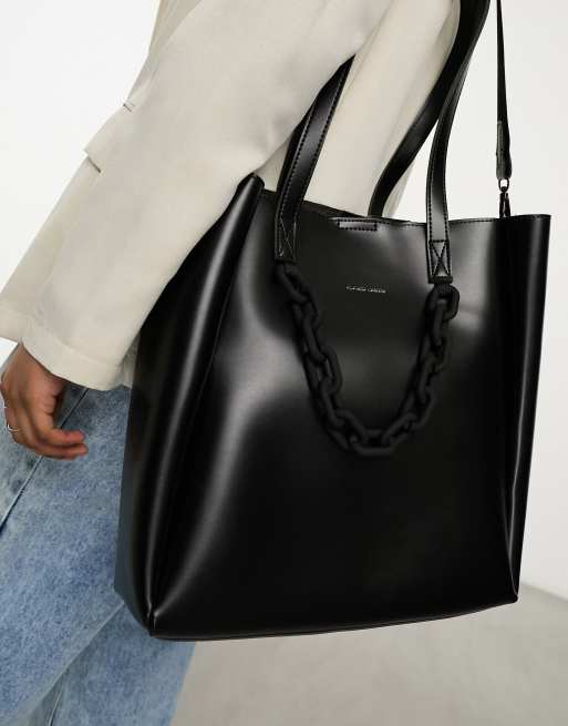 Black winged chain handle tote outlet bag