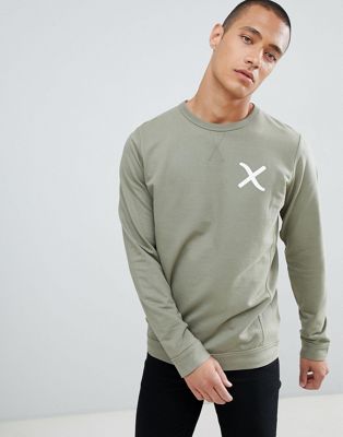 Clean Cut Copenhagen Sweatshirt med rund halsringning samt kryssmönster-Grön