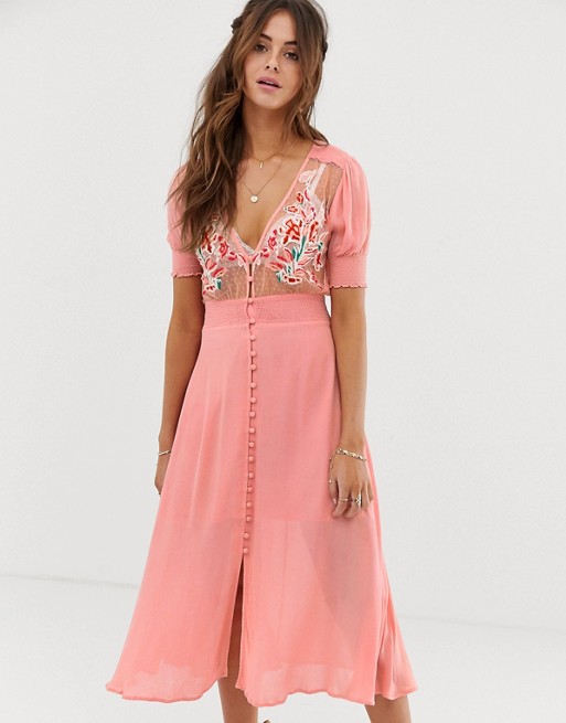 Cleobella Adley embroidered midi dress with button down front