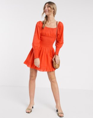 red square neck mini dress