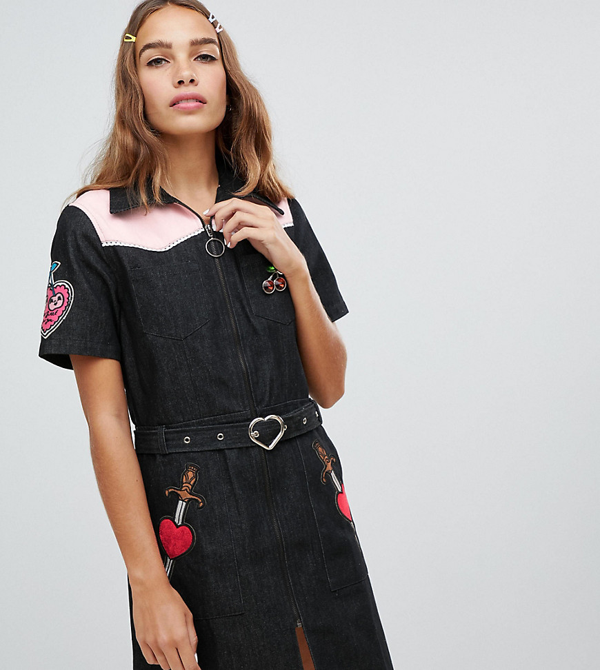 Cli Cli By Clio Peppiatt denim mini dress with patches-Black