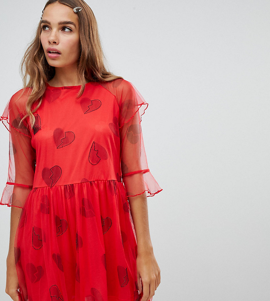 Cli Cli By Clio Peppiatt mesh dress with rhinestones-Red