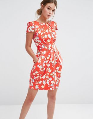 Closet – Blommig kortärmad klänning-Röd