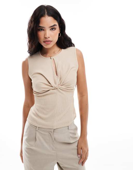 Closet - Blusa con nodo frontale color panna mélange