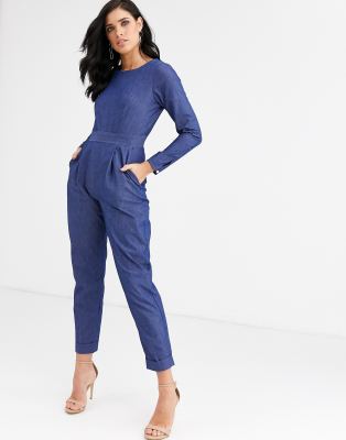 denim long sleeve jumpsuit