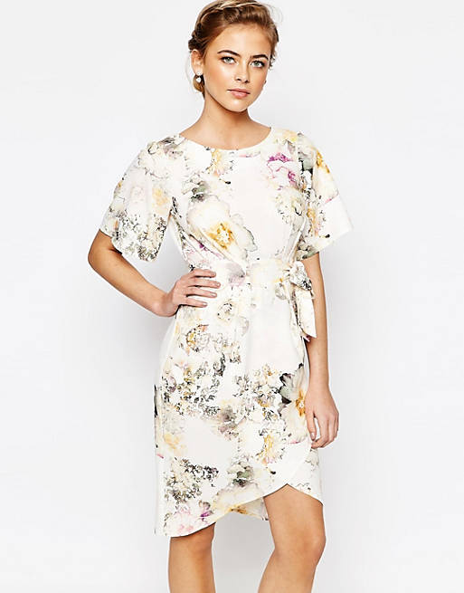 Closet Floral Dress with Sleeve and Wrap Skirt