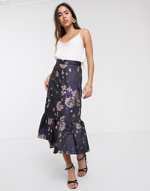 Closet floral midi skirt with dropped hem