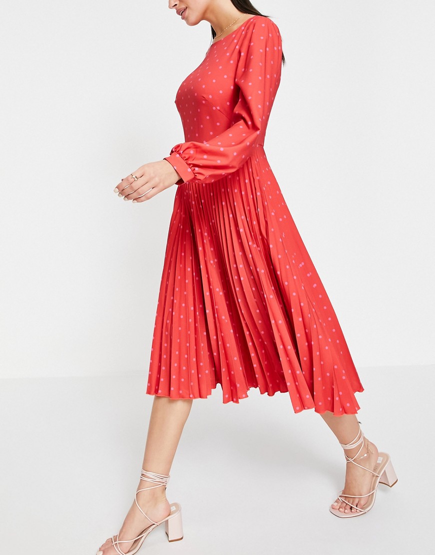 Closet Gold Pleated Dress-Red