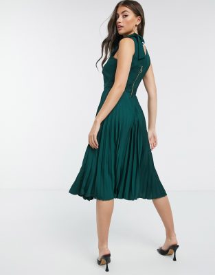 closet pleated skirt midi dress in rust