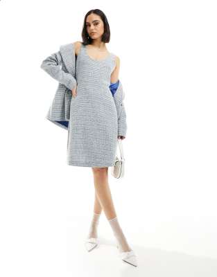 CLOSET LONDON A-LINE DRESS IN BABY BLUE TWEED CHECK - PART OF A SET
