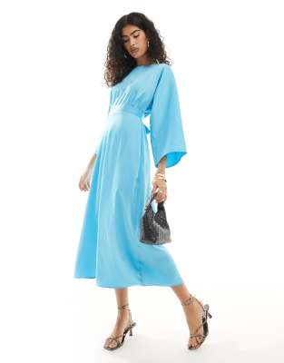 A-Line kimono midi dress in aqua-Blue