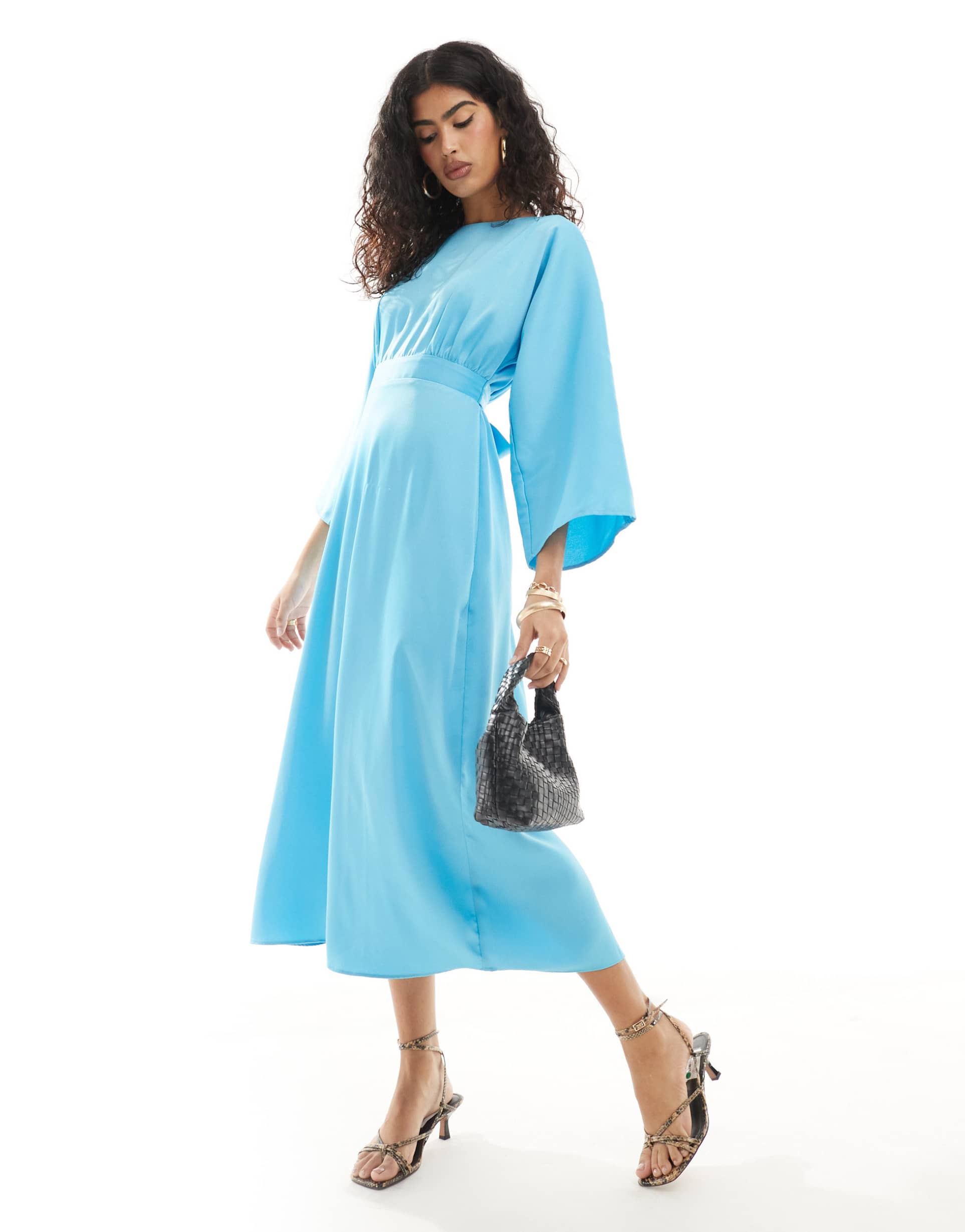 closet london a-line kimono midi dress in aqua