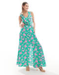 Closet London A-Line sleeveless front twist dress in green and pink-Multi