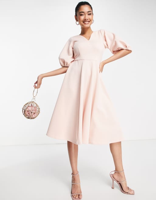 Closet London balloon sleeve skater dress in blush | ASOS