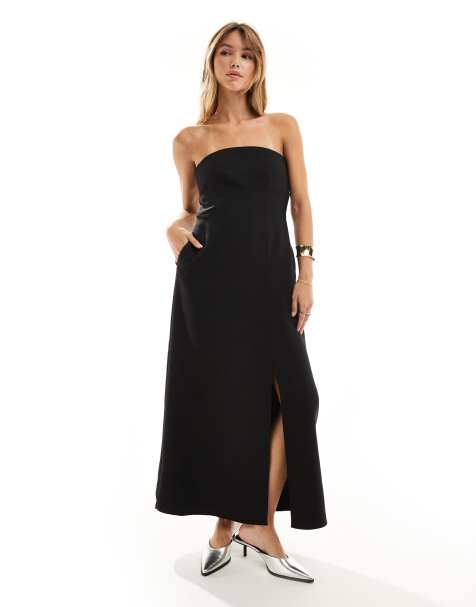 Closet London bandeau tailored midi dress in black - view 1