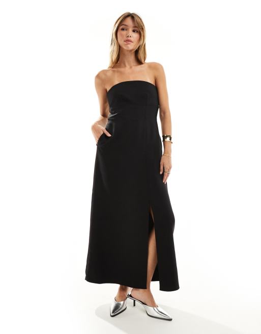 Closet London bandeau tailored midi dress in black | ASOS