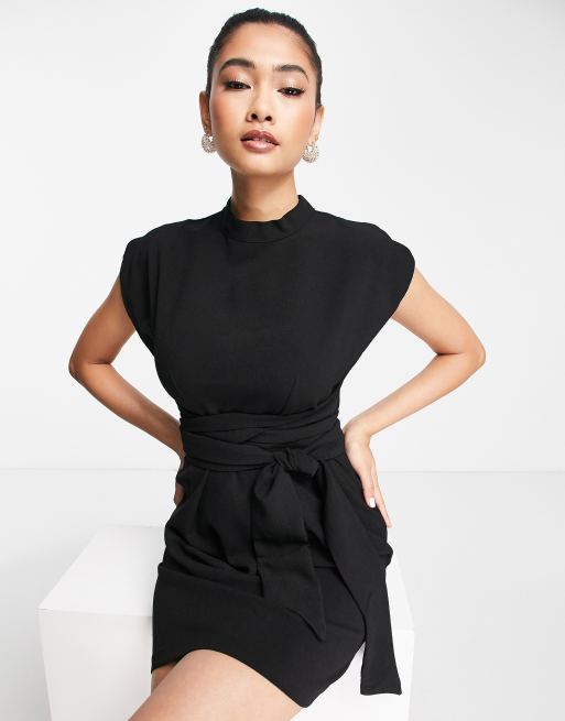 ASOS DESIGN Petite nipped in waist mini dress in black