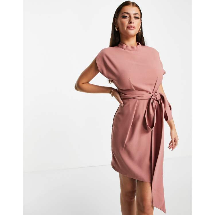 Asos design split sleeve mini dress with obi hot sale belt