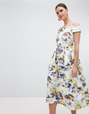 Closet London – Blommig singoallaklänning i midimodell-Flerfärgad