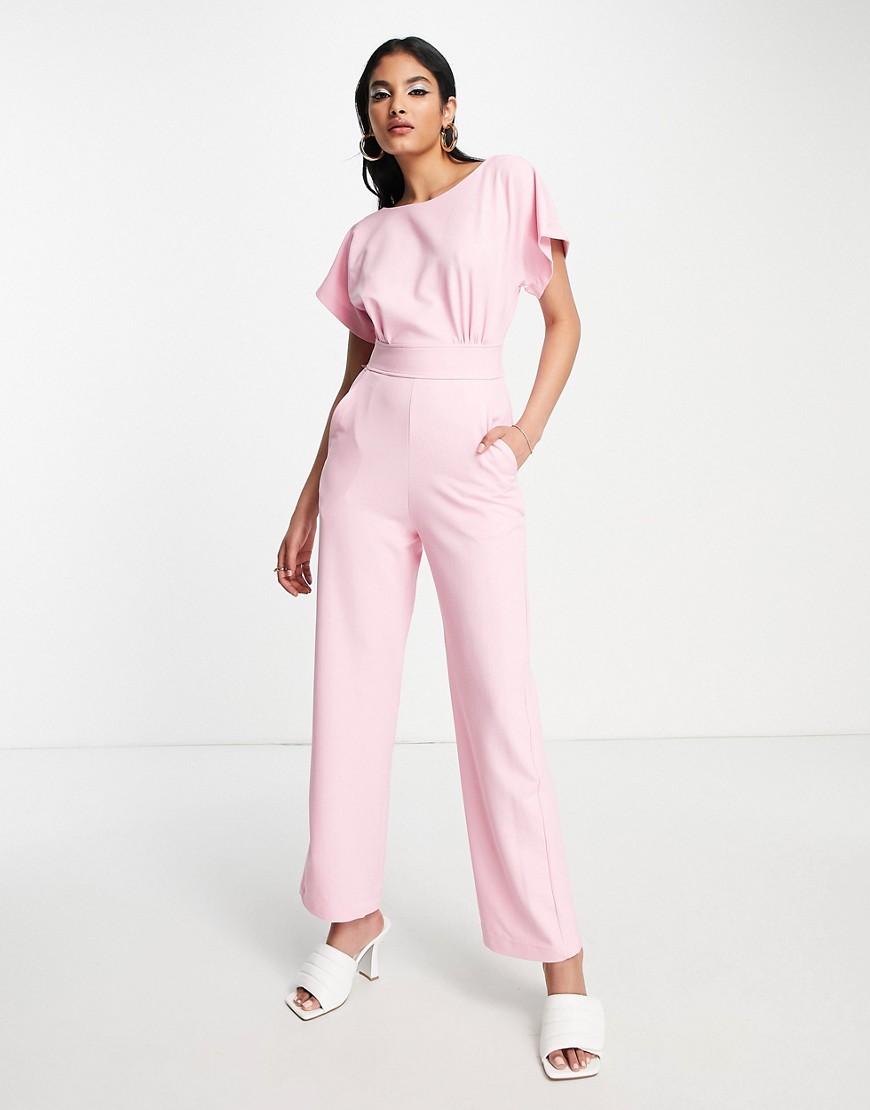 closet london - blush jumpsuit med rygbinding og vingeærmer-lyserød