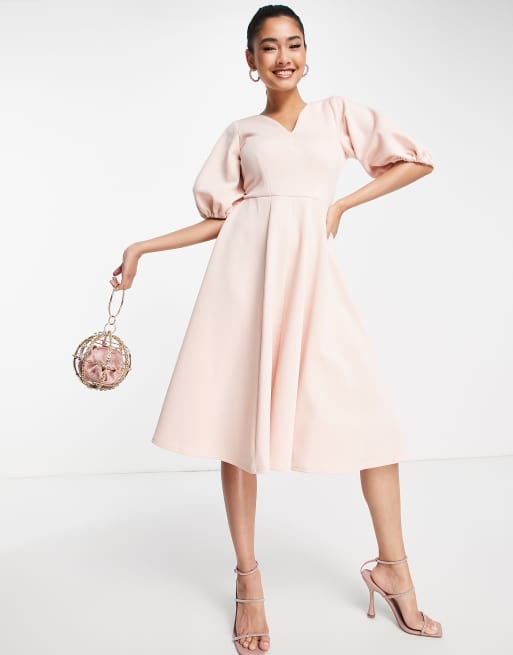 Closet London - Blush-lyserød skaterkjole med ballonærmer