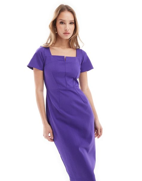 ASOS DESIGN corset bust detail bias midi dress in purple