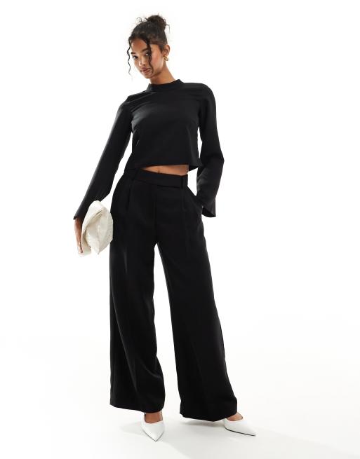 Closet London - Broek met wijde pijpen in zwart, deel van co-ord set