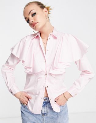 Closet London button down shirt with frill detail in pink