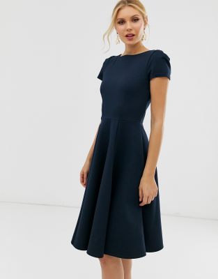 navy cap sleeve dress