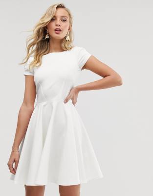 Closet London cap sleeve prom skater dress in ivory-White