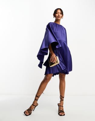 Closet London Cape Sleeve Mini Dress In Navy