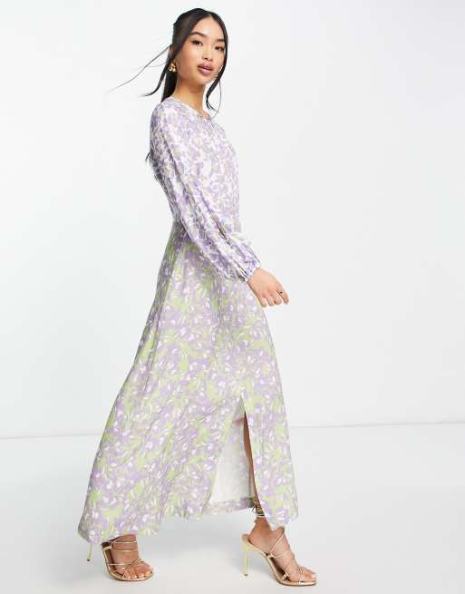 Closet London contrast print midaxi dress in lime clash, 3 of 4