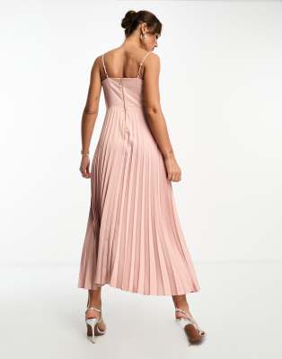 Closet London cowl neck pleated midaxi dress in mink | ASOS