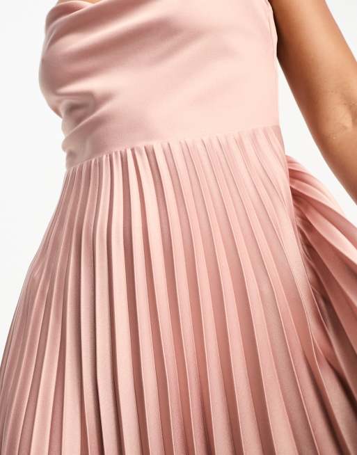 Closet London cowl neck pleated midaxi dress in mink | ASOS