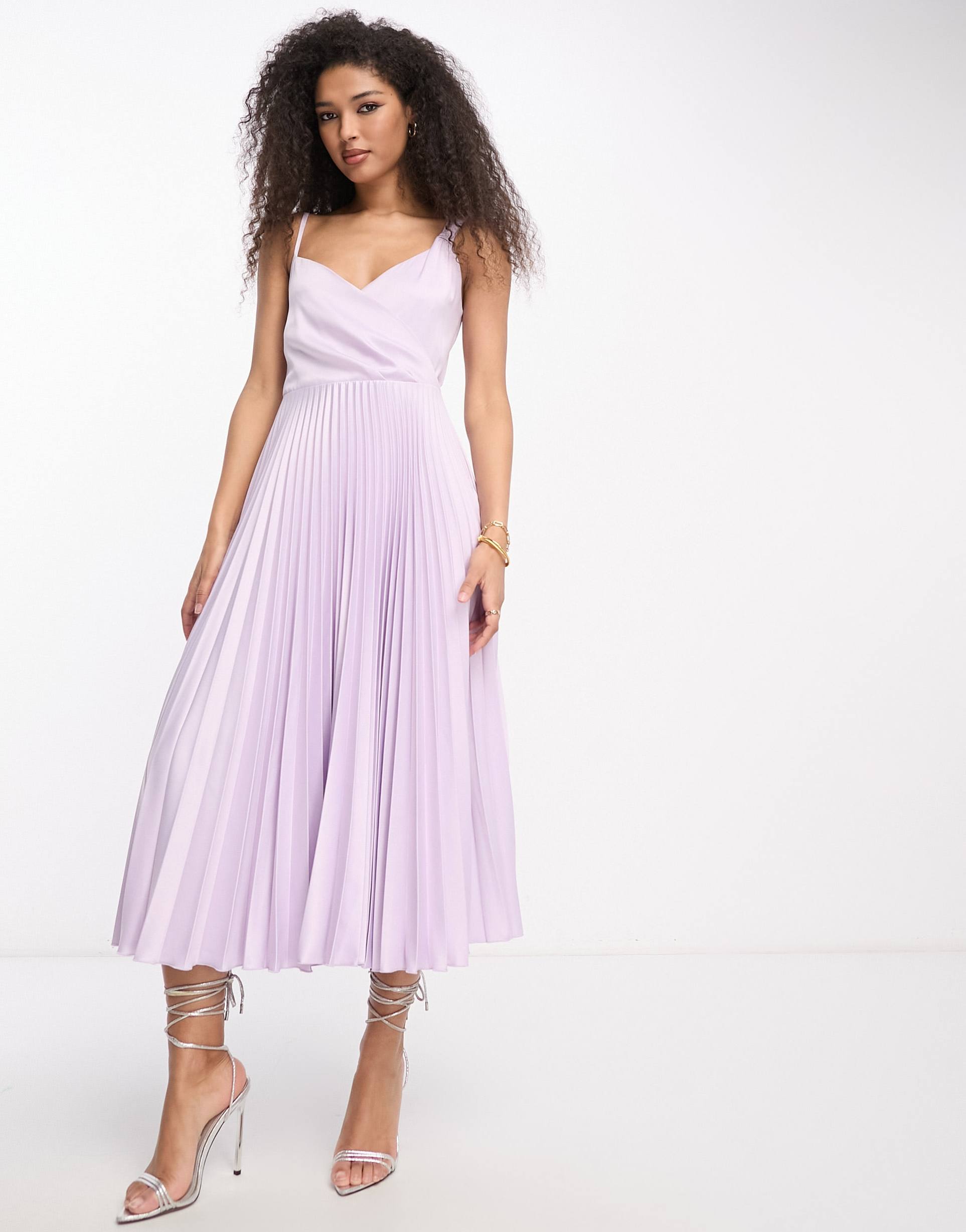 closet london cowl neck pleated midi dress in lavender