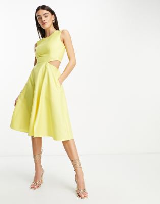 Closet London Cut-out Midi Dress With Pockets In Lemon-yellow