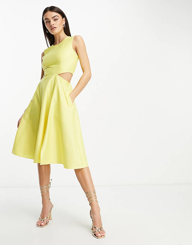 Closet London - cut-out midi dress with pockets in lemon