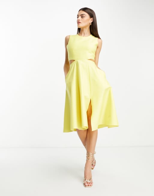 Yellow Cut Out Midi Dress