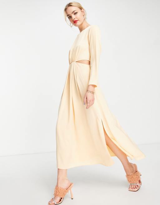 skater midaxi dress Women's Taupe Plunge Halterneck Skater Midaxi Dress