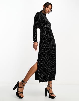 Closet London Diamante Pencil Midi Dress In Black