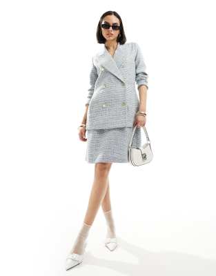 Shop Closet London double breasted blazer in baby blue tweed check co ord Online – Trendy & Affordable Fashion