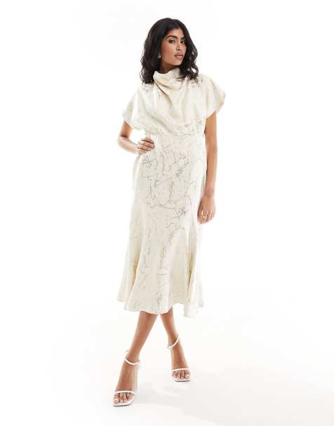 Closet London drape midaxi dress in cream and gold - view 1